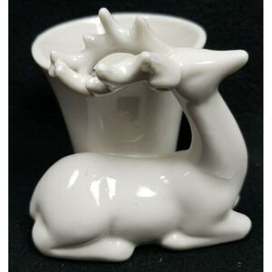 White Ceramic 3.5" Reindeer Candle Holder Christmas Trinket Dish Planter Holiday